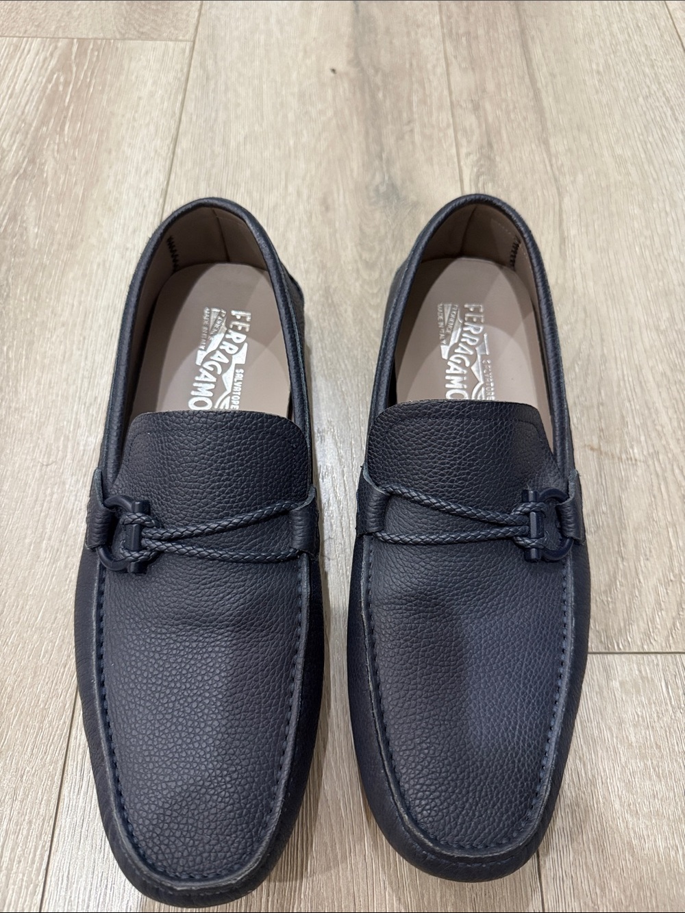 Salvatore Ferragamo Dark Blue Leather Driving Loafers